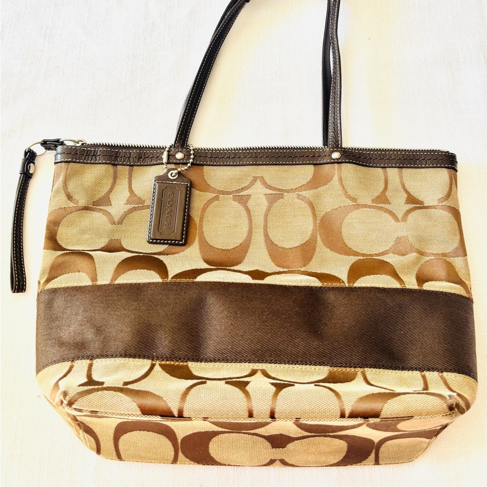 Coach Tan and Brown Signature Tote, Good Condition